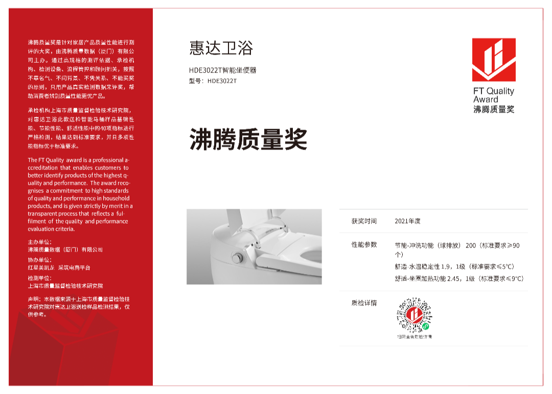 惠达卫浴包揽10项沸腾质量奖！